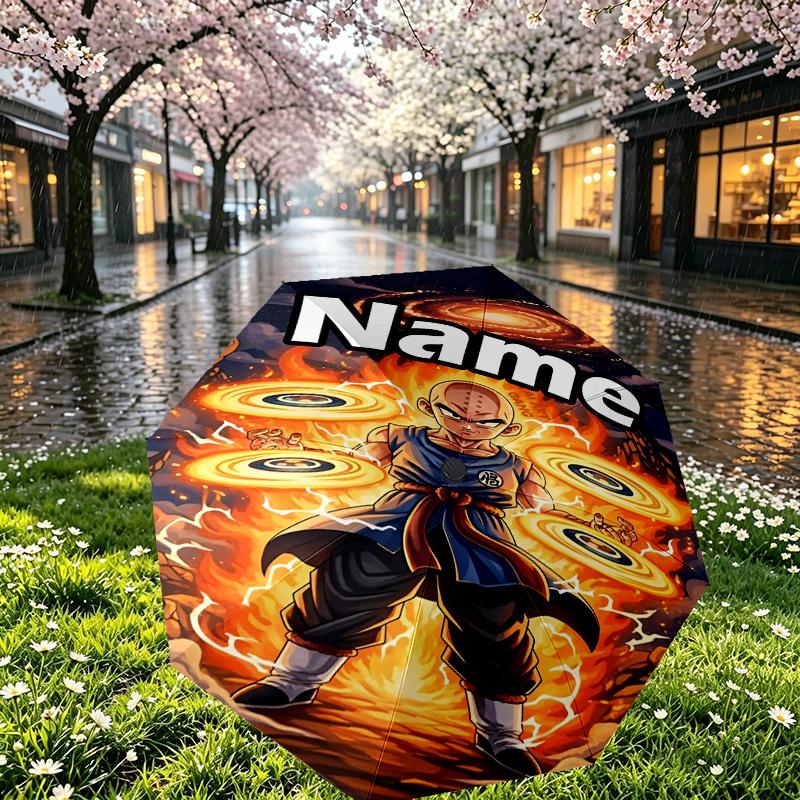 Custom Name Personalized DRAGON BALL Print Umbrella, Auto Open Close, 8‑Rib Sturdy Frame, Commute Camping Hiking Use, Birthday Gift