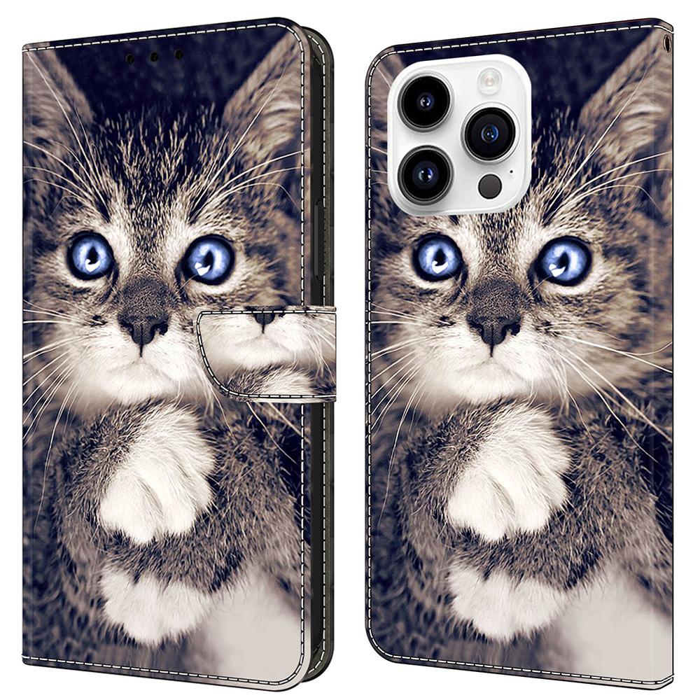 For iPhone 16 Pro Leather Case Pattern Printing Wallet Stand Flip Phone Cover