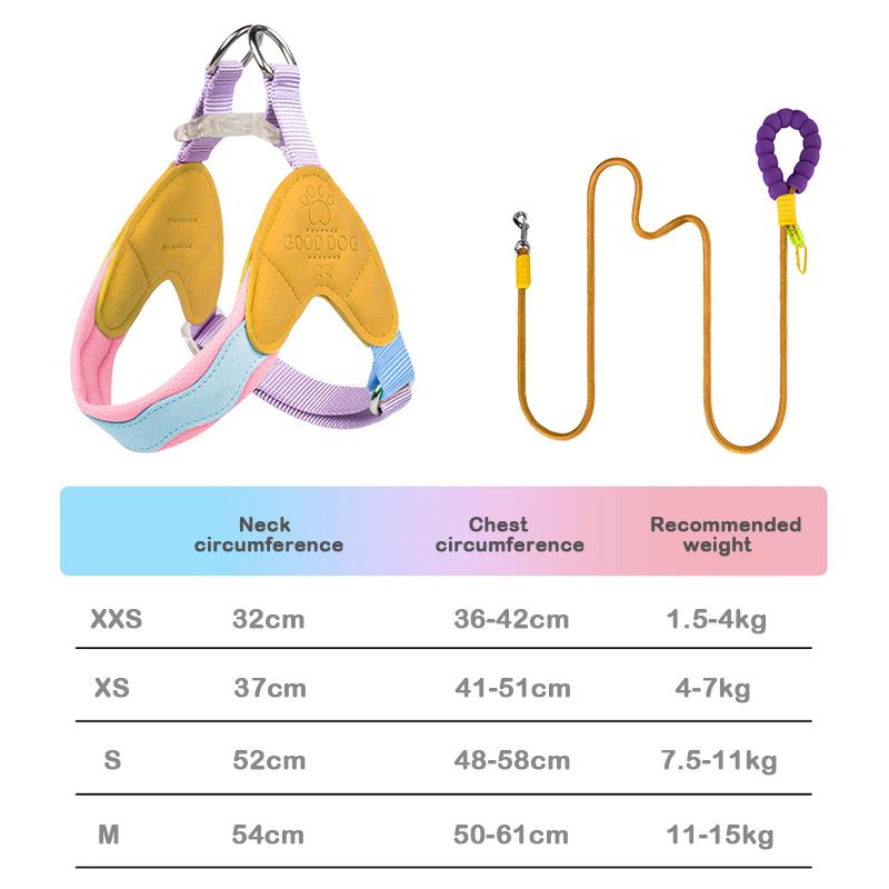 

No Pull Y-shaped Dog Harness With Rope Set for Small Dogs Corgi Puppy Chest Straps Macaron Color Matching Pet Outdoor Products XXS