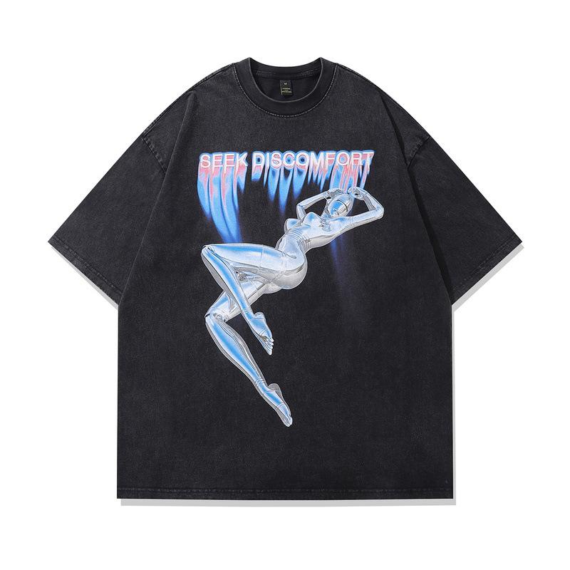 European And American High Street Washed Half-Sleeved T-Shirt Vintage Nirvana Band Printed Vintage Short-Sleeved T-Shirt Men