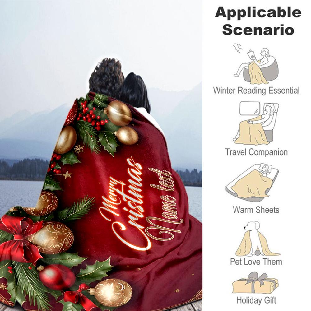 Merry Christmas Bell Customize Your Name Blanket Throw Personalized Blanket Soft Warm Cozy for Sofa Seaside Home Decor Bed Four Seasons Multipurpose