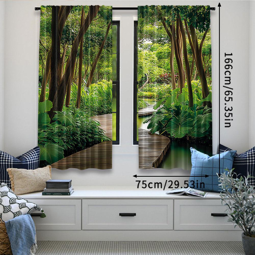 2Pcs Jungle Curtain Deep Forest With Wooden Pier And River Refreshing Exotic Nature Wild For Bedroom Living Room And Dining Room