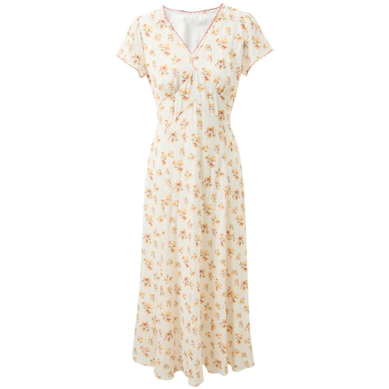 Летнее цветочное платье А-силуэта с V-образным вырезом Sancai 2026 S