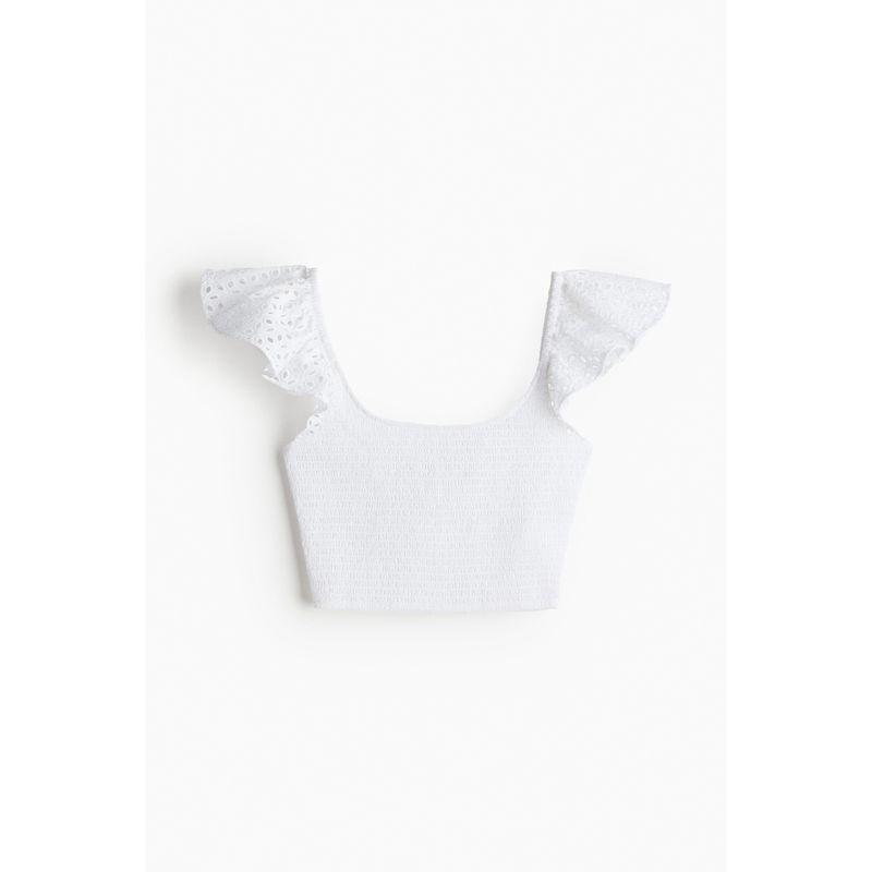 

Женская одежда HM Топ Летняя Модная Темперамент Летящий рукав Плиссированный Приталенный Хлопок Короткая куртка 1226531 White 155/80