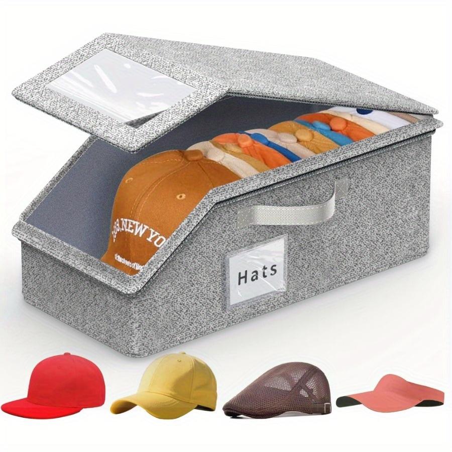 

Hats Storage Box - Heavy-Duty Foldable Organizer with Transparent Window Cardboard Base Non-Woven Fabric TPU Cover Zipper Closure Stackable Shelf Box One-size