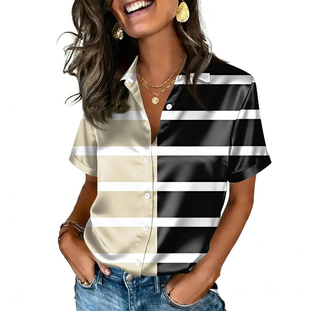 Blouse Satinée Manches Courtes Hauts en Soie Chemises Boutonnées Tenues Business Casual pour Femmes