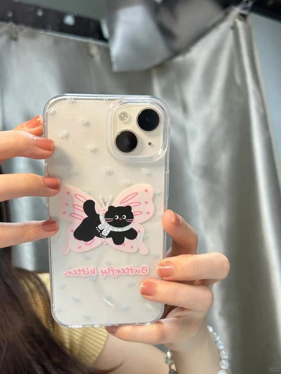 

Чехол для Apple 15 Pro с бабочкой и черным котом: Подходит для iPhone 14/13/12, XR/XS/11, 7 Plus - Мягкий, Прозрачный, Ударопрочный iPhone 14 Plus