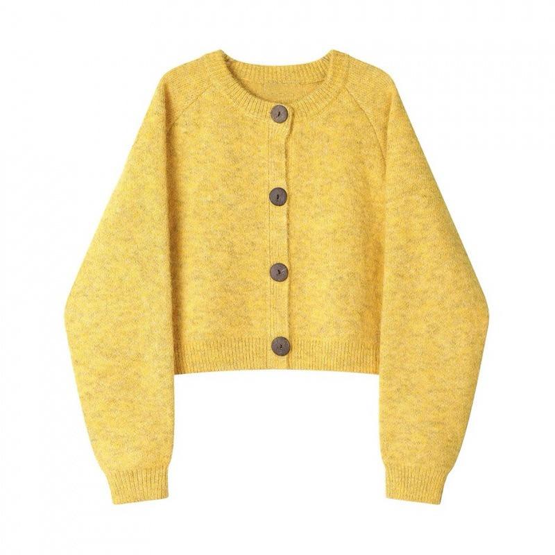 Crew Neck Short Knitted Cardigan Women's Autumn New Women's Clothing Top Design Button Sweater Jacket