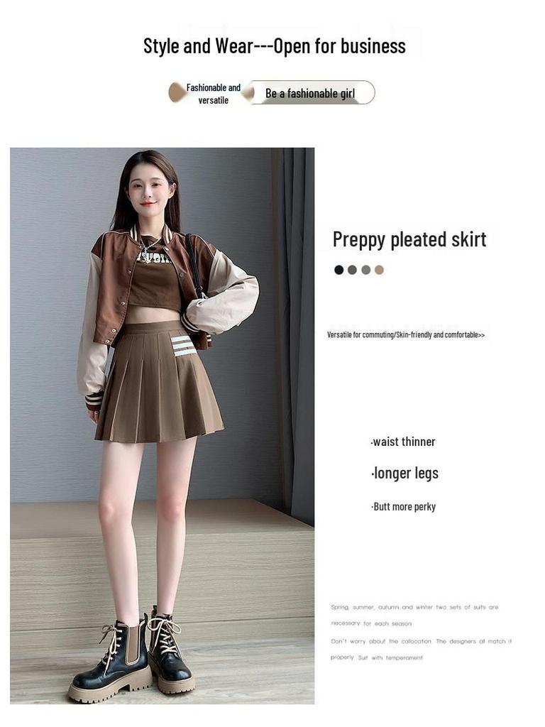 Women's Summer High Waist Pleated Mini Skirt - Striped A-Line College Style