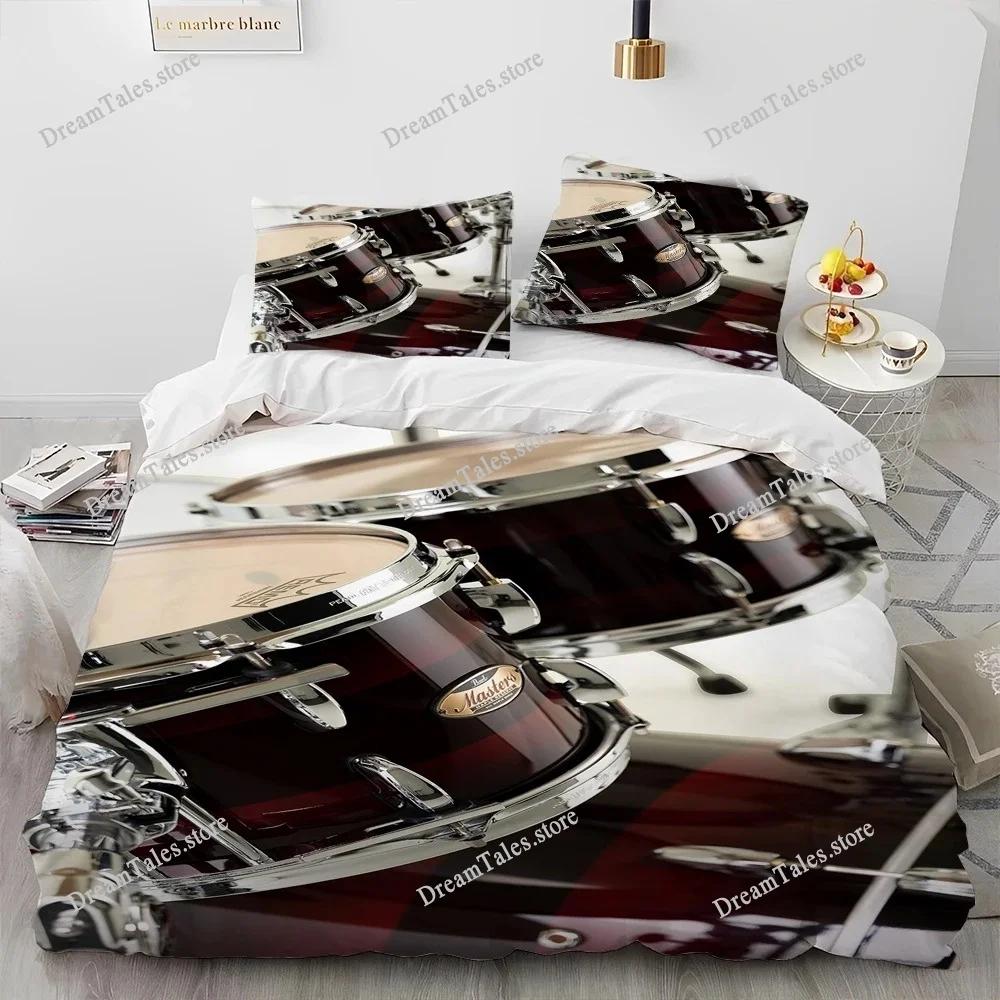 3D Schlagzeug Musikinstrumente Bettdecke Bettwäsche-Set, Bettbezug Bett-Set Steppdeckenbezug Kissenbezug, King Queen Size Bettwäsche-Set Geschenk