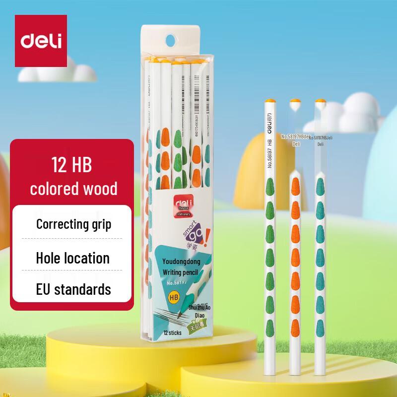 Deli 58197 Ergonomic HB Triangular Pencils, 12-Pack