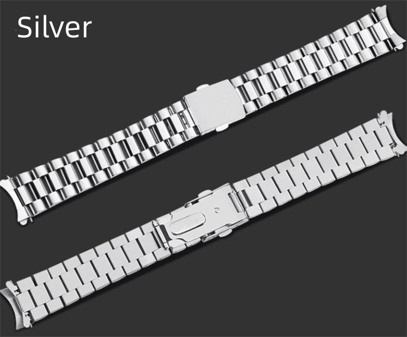 Classic Silver and Gold Curved End Stainless Steel Watchband 18 20 22mm Solid Links Bracelet Fit For Seiko Enicar Orient Watch