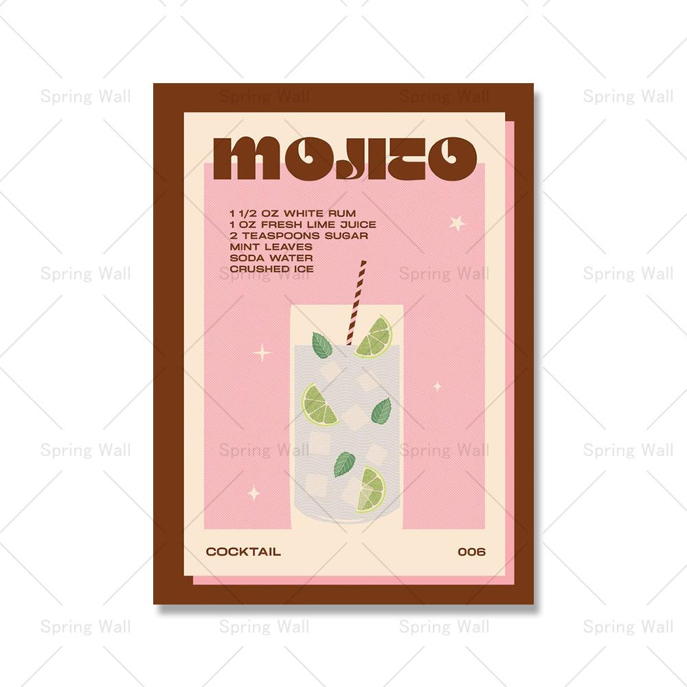 Modern Still Life Drinks Cocktails Strawberry Canvas Painting Coffee Shop Shop Bar Wall Print Poster Minimalist Art Home Decor