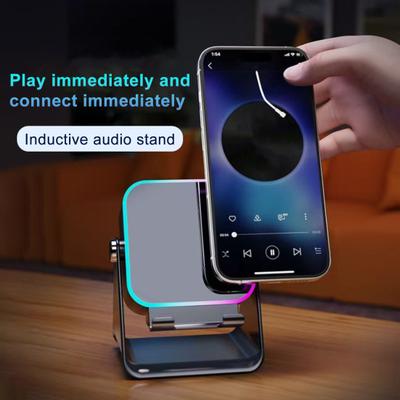 Ayarlanabilir Cep Telefonu Standlı Kablosuz İndüksiyon Hoparlör Stereo Ses Renkli Işık Şarj Edilebilir 5'i 1 Arada Bluetooth uyumlu Hoparlör