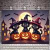 1 Piece of 2D Background Fabric, Used for Birthday Parties, with a Wizard Cat Sitting Beside a Pumpkin Lantern.zyc
