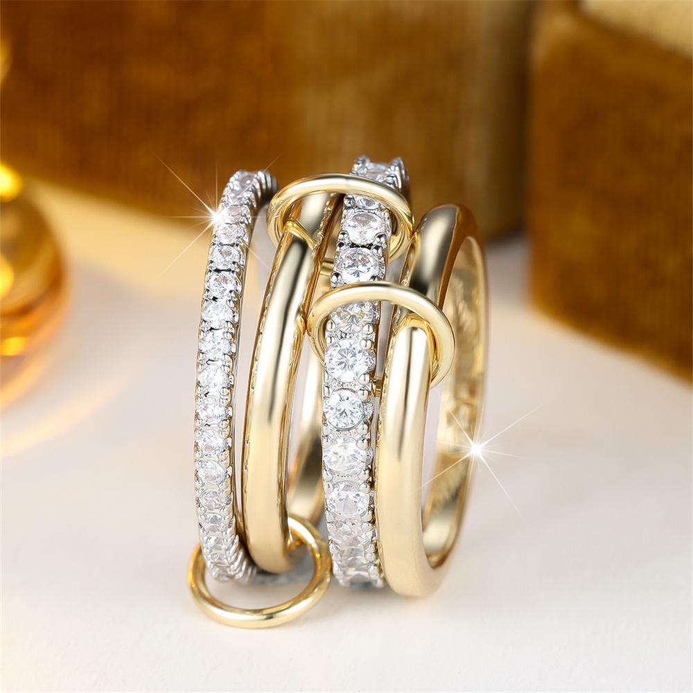 4pcs/set White Zircon Round Stone Ring Sets For Women Vintage Gold Color Engagement Rings Wedding Jewelry Bridal Versatile Gifts
