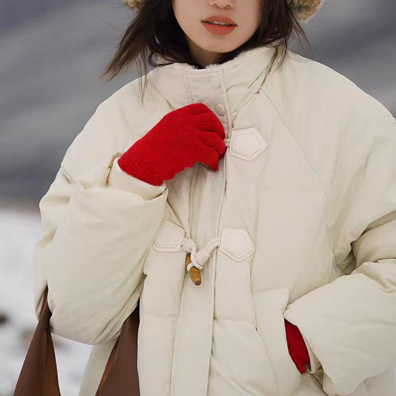 

Women s Winter Short Horn Button Padded Jacket Loose Slimming Thickened Warm Cotton Coat Outerwear 2XL белый