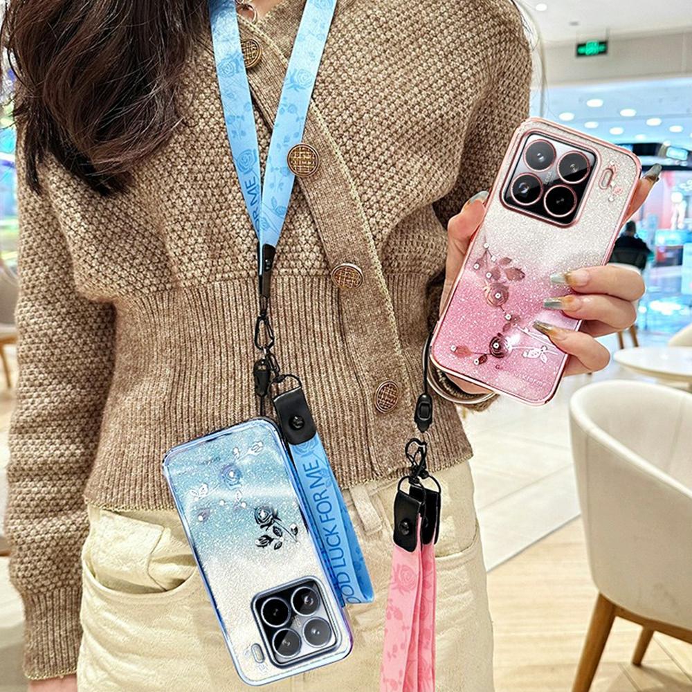 KADEM For Xiaomi 15S Pro Case Flower Pattern TPU Gradient Phone Cover with Lanyards