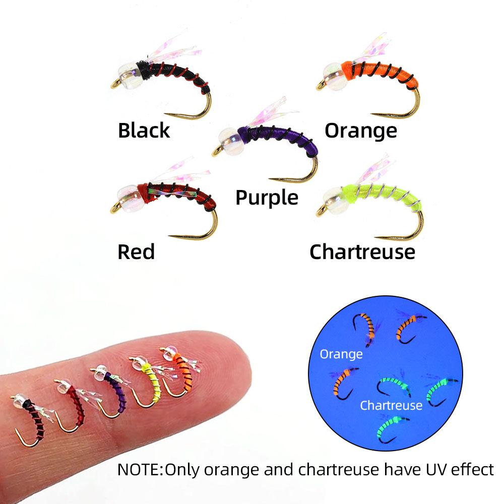 10 PIÈCES Nymphe Standard Midge pour la Pêche à la Mouche, Motif Truite pour Toute l'Année, Hameçon Doré sans Ardillon #16, Leurres d'Eau Douce pour la Pêche à la Mouche