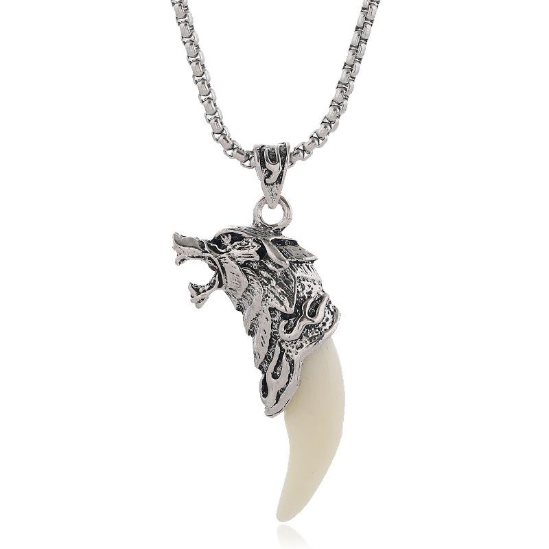 Retro Imitation Wolf Tooth Dog Tooth Pendant Titanium Steel Necklace Men and Women Versatile Personalized Pendant Couple Trendy Cool Sweater with