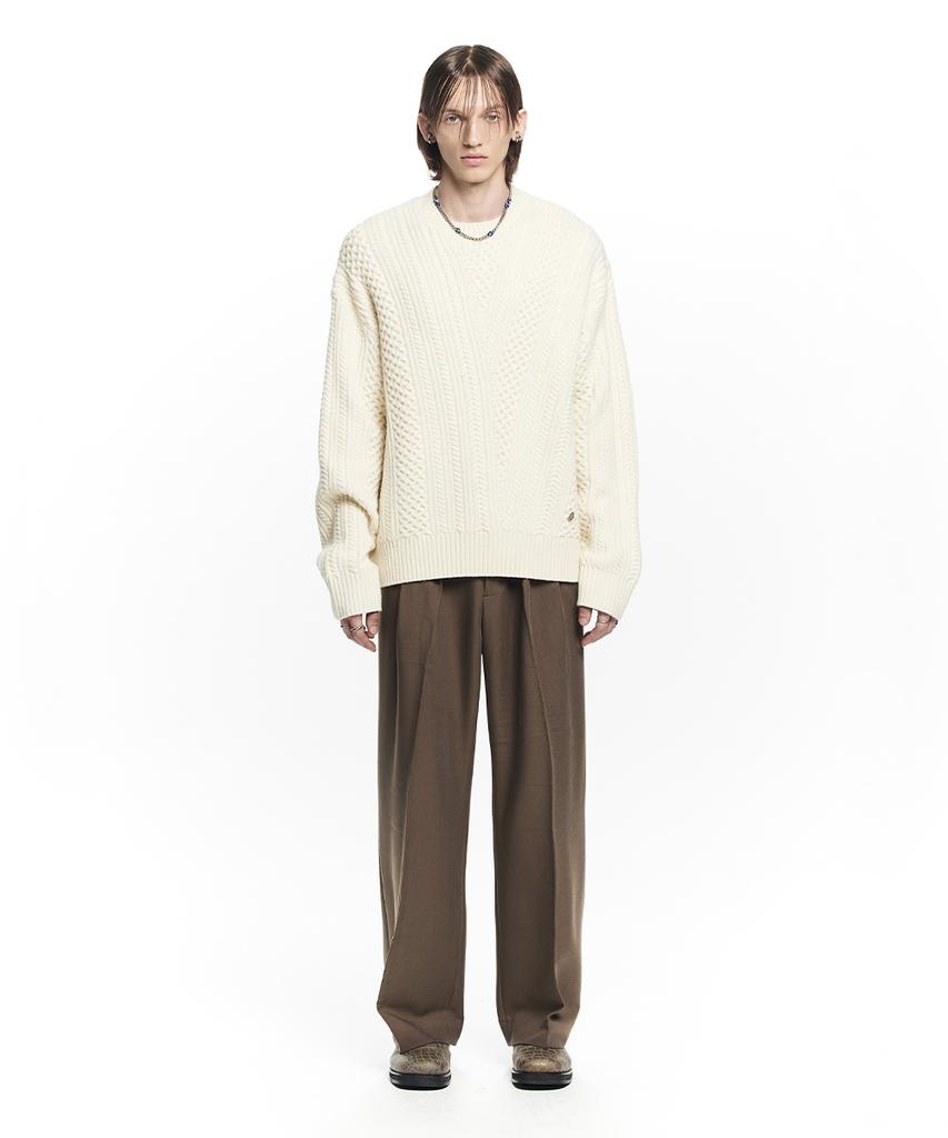 MAISON MINED Saint Two Tuck Wide Pants Beige