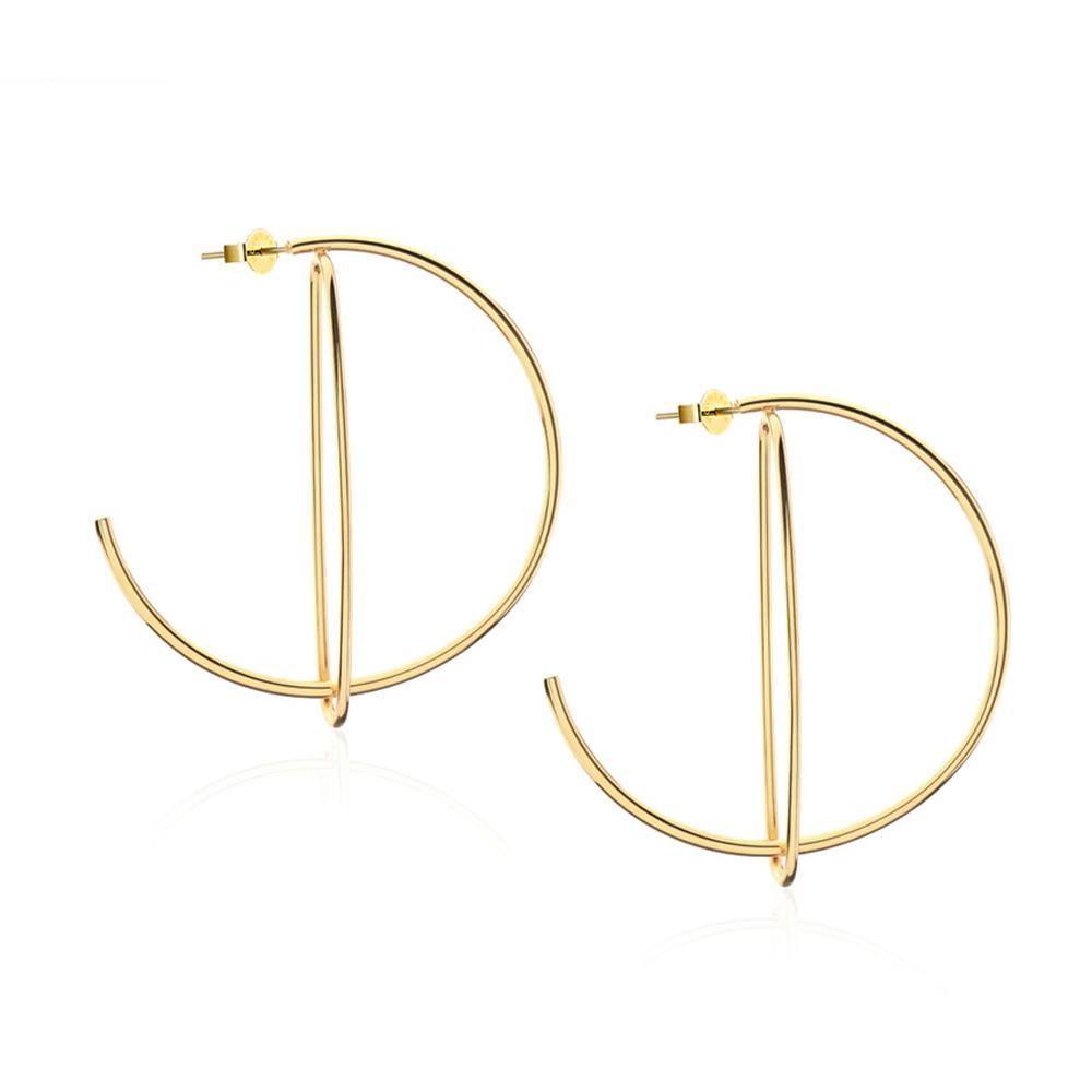 Europe and the United States popular stainless steel large circle geometric earrings 18K gold line earrings