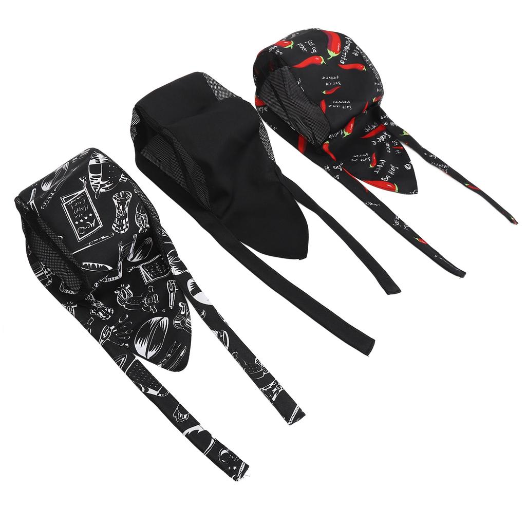 3pcs Unisex Adjustable Kitchen Cooking Skull Cap Breathable Fashionable Chef Hat with Tie for