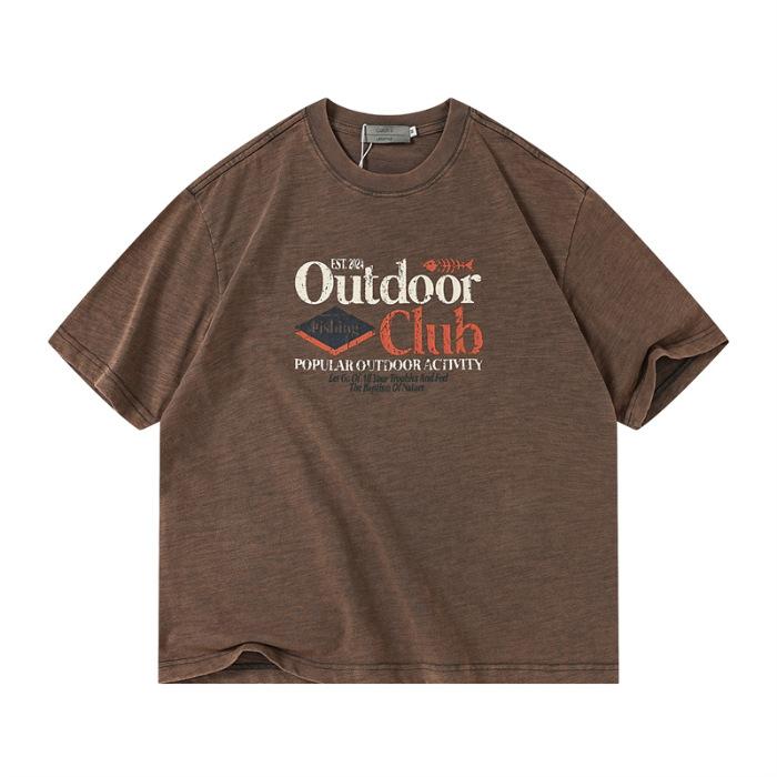 Thin Summer New Men's Short-sleeved T-plate Print Loose Shoulder-down Round Neck T-shirt Short-sleeved