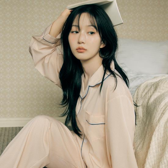 Silk Fit Long Sleeve Collar Couple Pajama Set Homewear