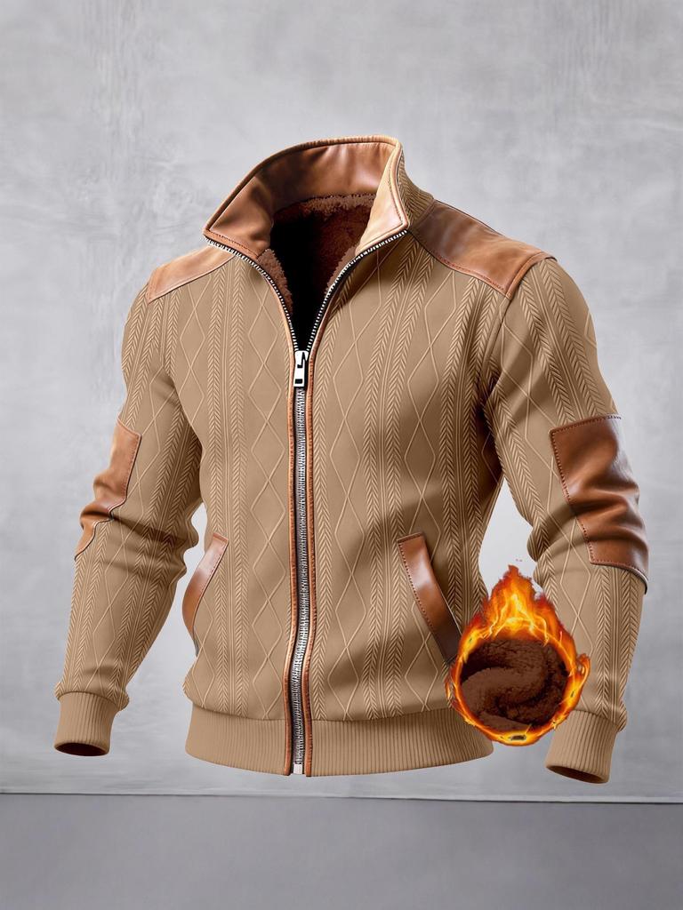 Herren Herbst/Winter 2025 Europäisch & Amerikanisch Color Block Reißverschlussjacke mit Fleecefutter