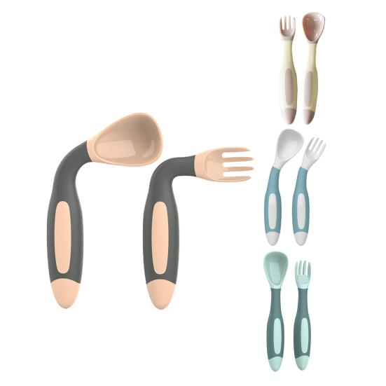2Pcs/Set Children Tableware Bendable Design Portable Utensils Toddler Feeding Auxiliary Spoon Fork for Toddler