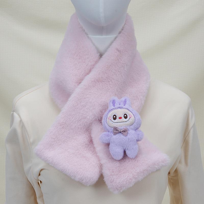 2025 Autumn/Winter Cute Cartoon Plush Scarf: Faux Rabbit Neck Warmer for Girls