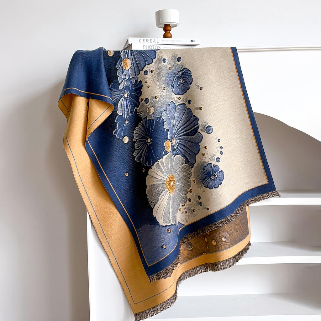 Luxury Winter Flower Imitaion Cashmere Scarves High Quality Women Thicken Wrap Shawl Ladies Warm Pashmina Peacock Besign Scarf