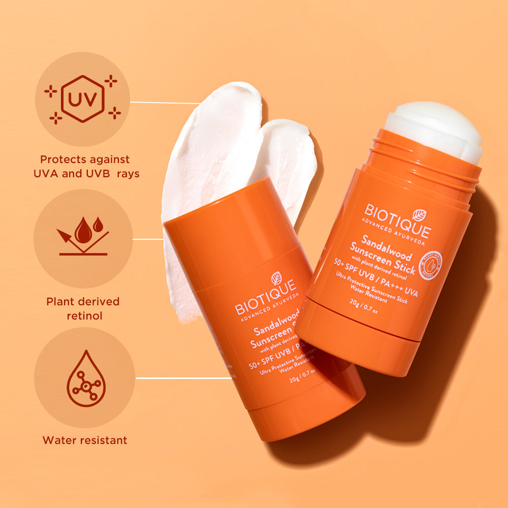 Biotique Sandalwood Sunscreen Stick SPF 50+ | 20Gm | Natural UVA/UVB Protection | Water Resistant | Moisturizing & Non-Greasy