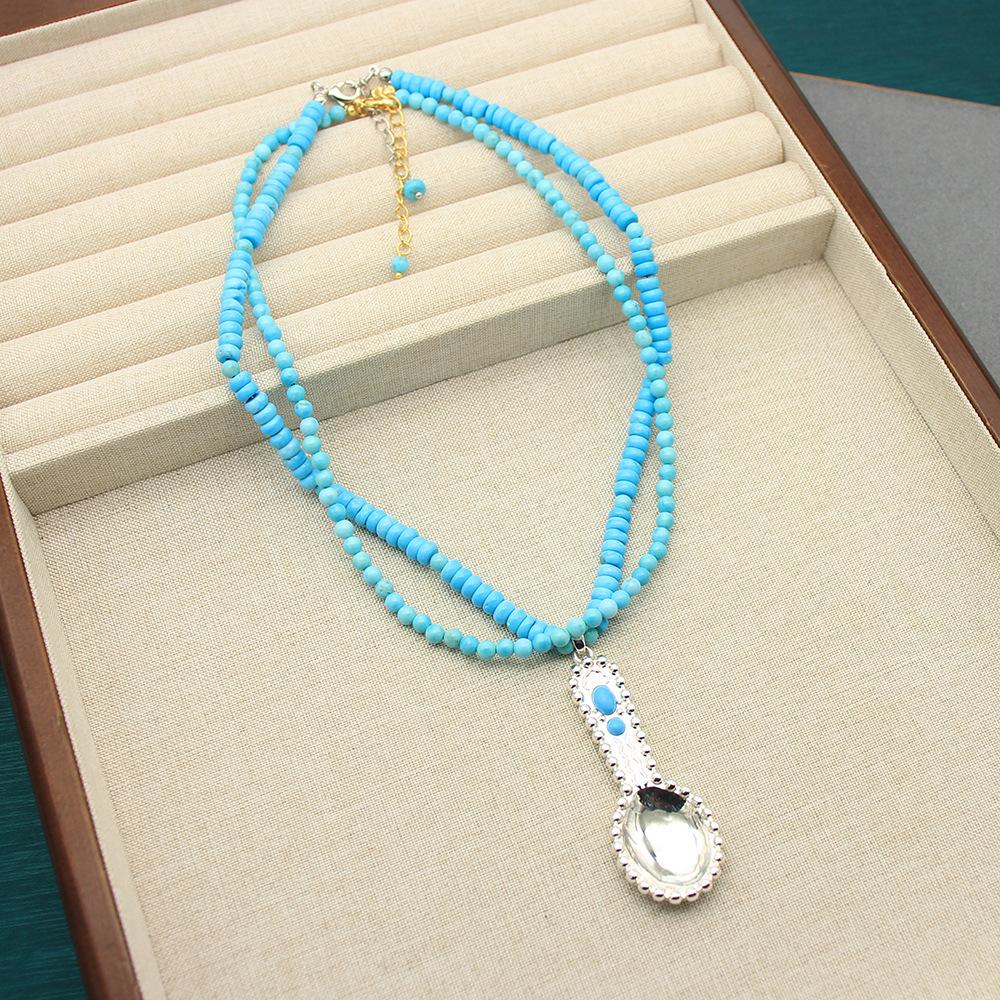 Small Fresh Turquoise Necklace Ot Buckle Retro Temperament Seaside Vacation Style Necklace