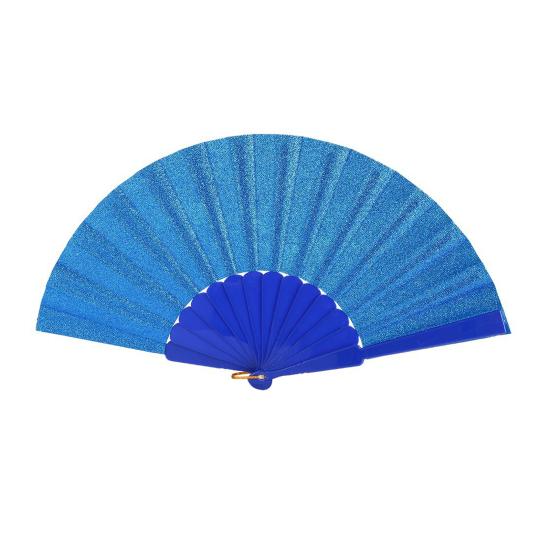 

Summer Folding Fan with Glitter Powder Portable Plastic Ribs Hand Fan Men Women Dance Performance Props Party Favors синий