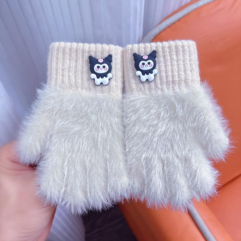 

Kuromi Fluffy Winter Gloves for Girls, Ages 3-6: Cute & Warm Five-Finger Design for Kindergarten.
