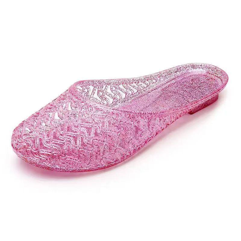 Sommer Kristall Hausschuhe: Modische transparente flache rutschfeste Prinzessinenschuhe für zu Hause und draußen