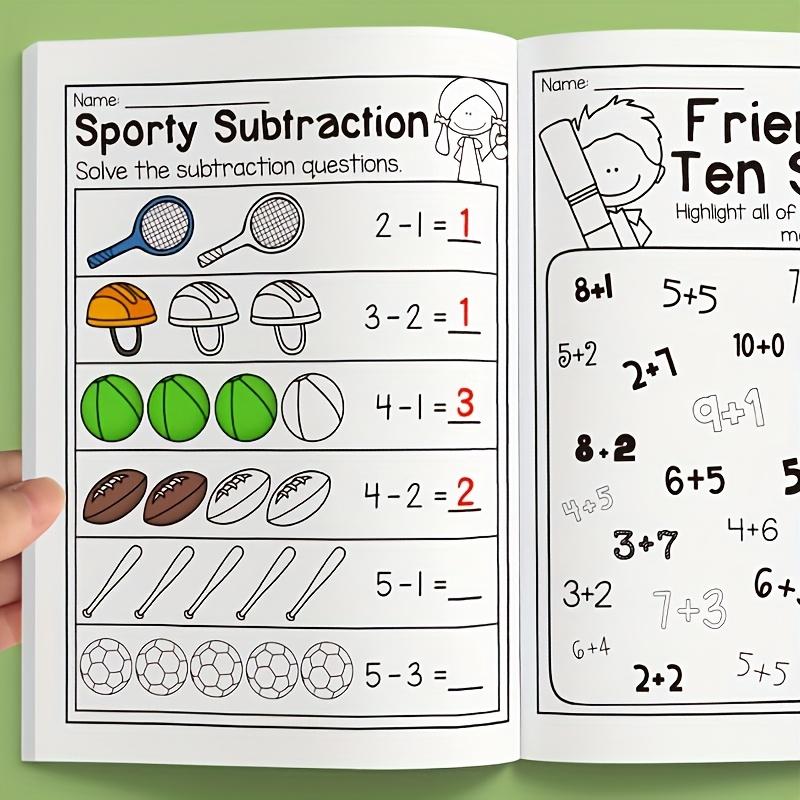 1pc Interactive Math Learning Workbook with Addition & Subtraction Worksheets, Crossword Puzzles, Colorful Math Activities