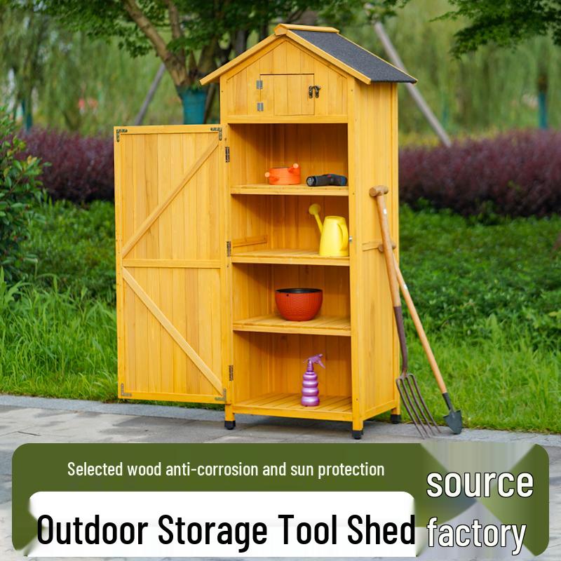 Outdoor Wooden Storage Shed: Anti-corrosion, Waterproof, Sun-Protected Cabinet for Garden, Courtyard, and Balcony.