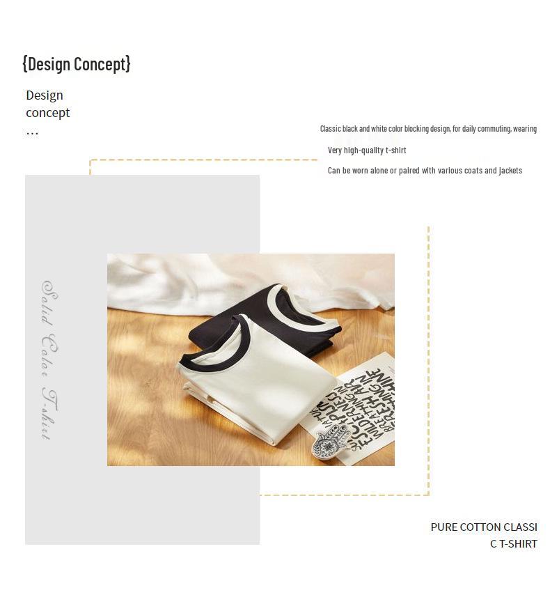 Women's Classic Black & White Color Block Crew Neck Long Sleeve T-Shirt - Spring Collection Wool Acetate Lyocell Base Layer