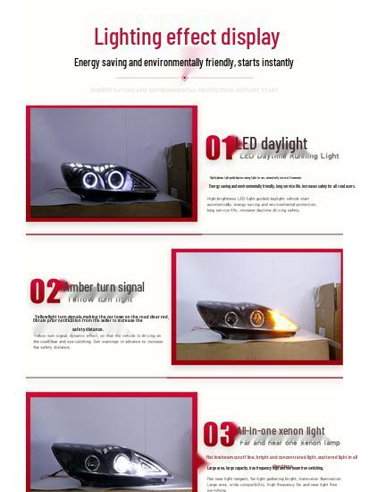 09-13 Classic Focus LED Angel Eyes Headlight Assembly with Daytime Running Xenon Lamps