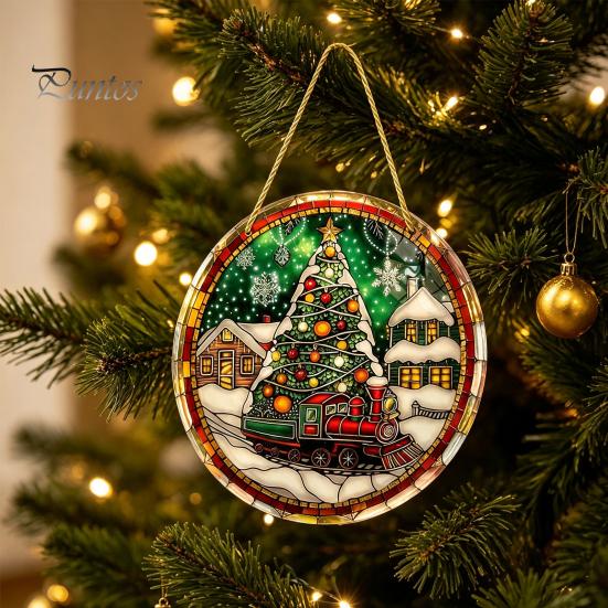 Artistic Decorative Sheets 2D Flat Acrylic Christmas Tree Pendant with Lanyard, Lightweight Lanyard Pendants Winter Snowscape Hanging Ornament