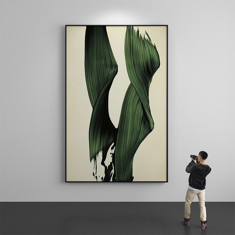 Abstract Green Ribbon Oil Painting Print on Canvas Minimalist Dark Green Posters and Prints Wall Art for Living Room Home Decor