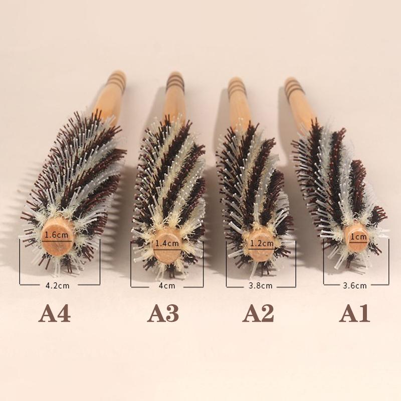 4 Style Wood Handle Round Rolling Brush Straight Twill Hair Comb Boar Bristle Round Barrel Hair Curling Brush Hairdressing Tool