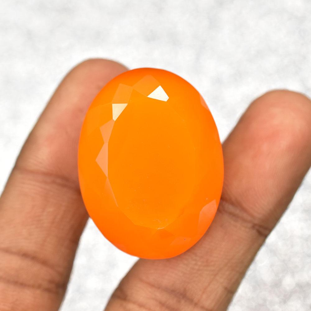 Oval Shape 95 Ct Orange Opal Lab-Created Loose Gemstone For Collection