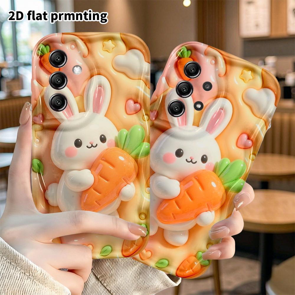 Phone Case: 2D flat design suitable for Samsung Galaxy A34 A35 M05 M06 S20 S22 S21 FE Plus 5G protective case, featuring a little white rabbit hugging