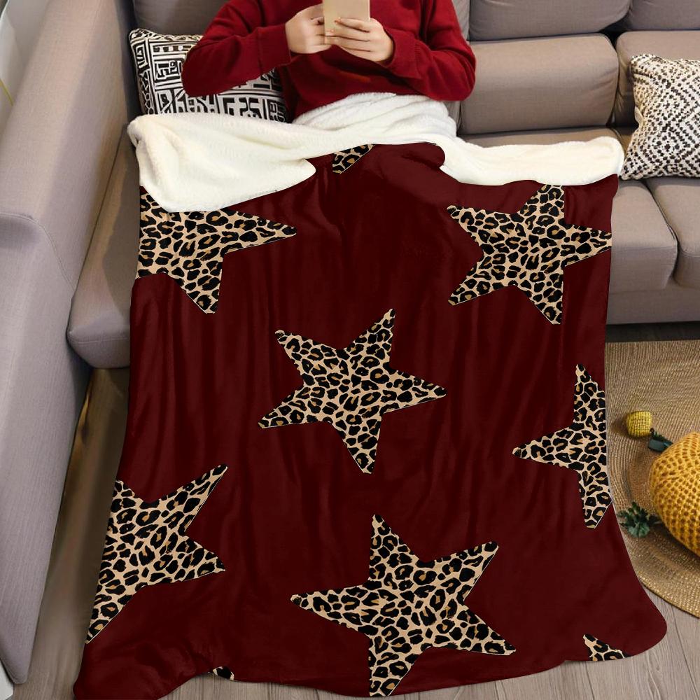 Leopard Star Burgundy Flannel Blanket Warm Soft Halloween Christmas Couch Warm Cozy Decorative Decor Gift for All Season