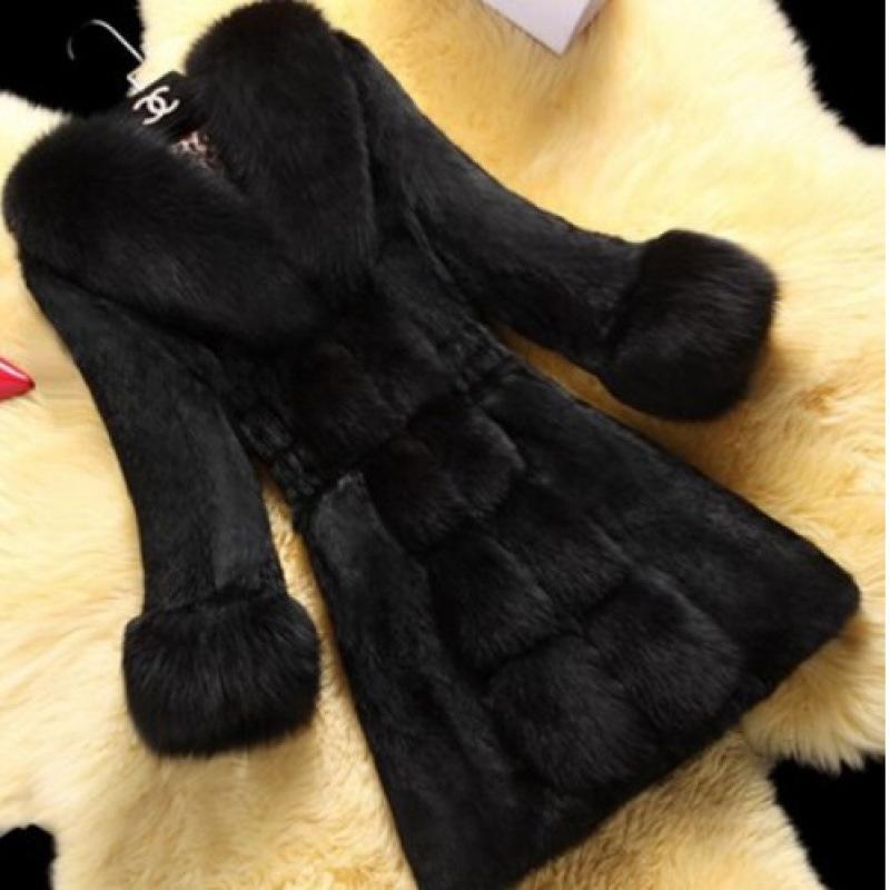 New imitation rabbit fur women's imitation fur coat long new large size imitation fox fur collar coat