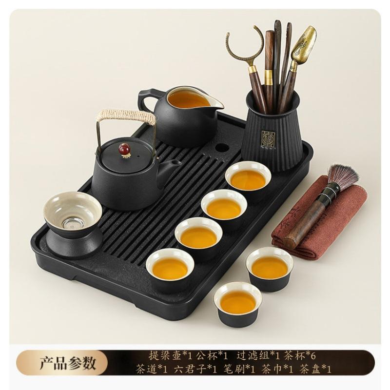 Black pottery Kung Fu tea set, tea tray 1011 new home young people drink tea, special teapot for making tea, a complete set of teacups